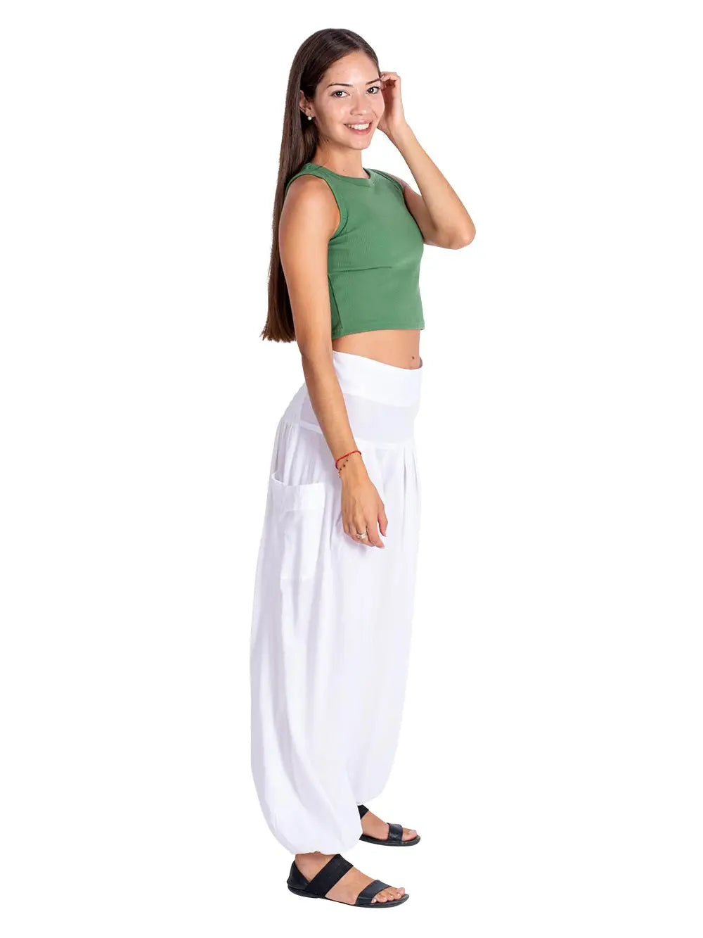 Boho hlače s širokim pojasom i gumom na stražnjoj strani