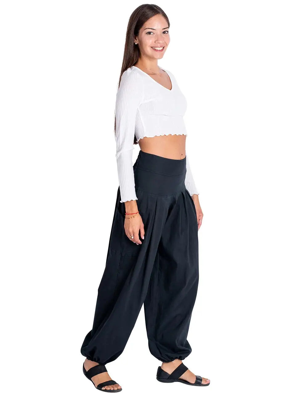 Boho hlače sa širokim pojasom i gumom na stražnjoj strani