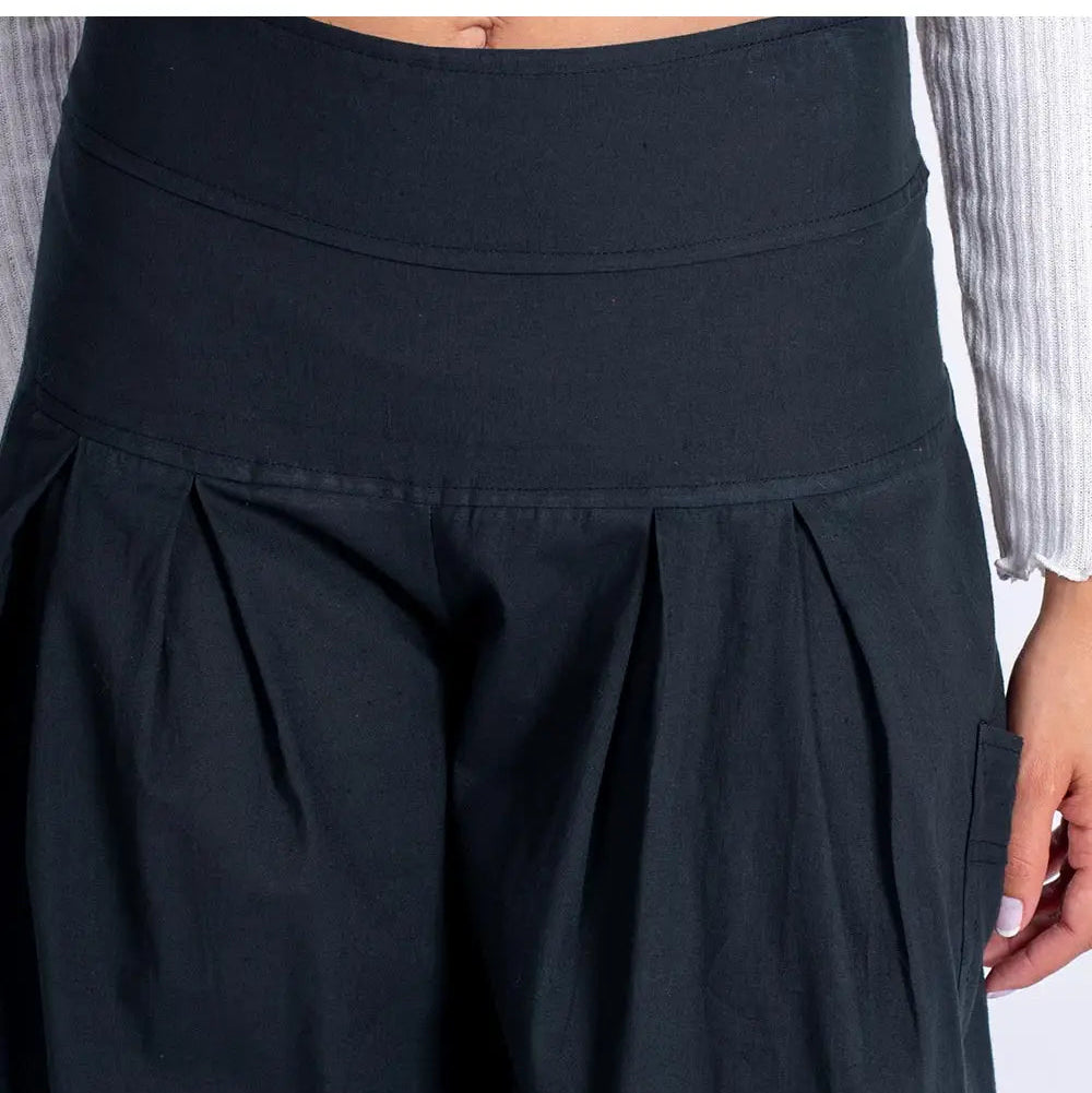 Crne boho hlače od pamuka s velikim bočnim džepovima