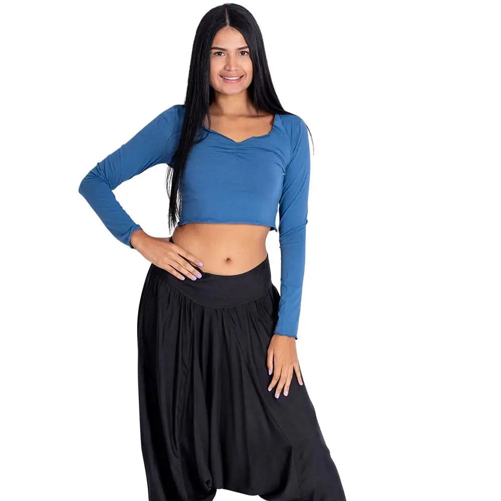 Crne harem hlače od viskoze s gumom na gležnjevima-bodylumina